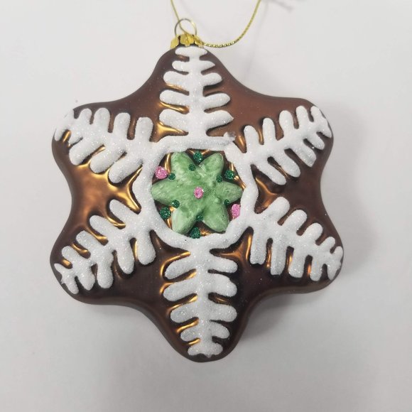 New Glass Gingerbread Snowflake Xmas Ornament - Picture 1 of 3